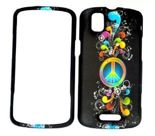 Rainbow Wave Peace Sign on Black Rubberized Snap on Hard Protector Faceplate Cover Case for Motorola Droid Pro A957 Xt610: Cell Phones & Accessories