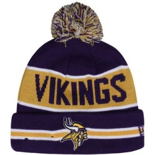 New Era Minnesota Vikings The Coach Cuffed Knit Beanie with Pom   Purple/Gold