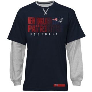 New England Patriots Youth Faux Layer Long Sleeve T Shirt   Navy Blue/Ash