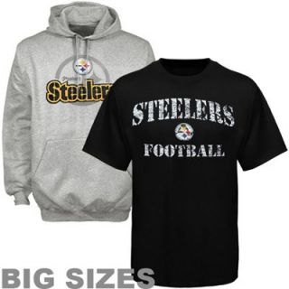 Pittsburgh Steelers Big Sizes Pullover Hoodie and T Shirt Combo   Black/Ash