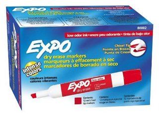 Expo Low Odor Chisel Tip Dry Erase Markers, 12 Red Markers (80002) : Whiteboard Markers Red : Office Products