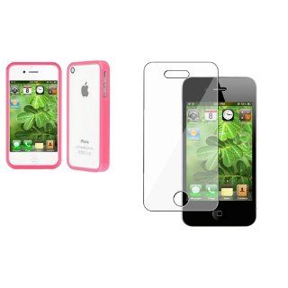 CommonByte Bumper Pink Shinny TPU Rubber Skin Gel Case Cover+LCD Protector for iPhone 4 4S: Cell Phones & Accessories