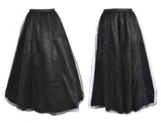CK001   Long black satin net overlay skirt: Clothing