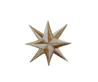 ID #3561 White Gold Eight Point Nautical Star Iron On Badge Applique Patch: Arts, Crafts & Sewing