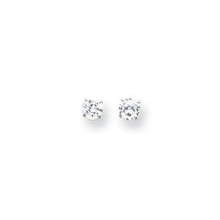 White Round Shape Cubic Zirconia Earrings in 14kt White Gold   Friction Backs: Stud Earrings: Jewelry