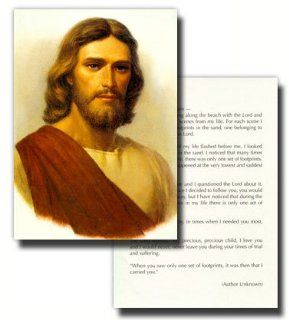 LDS Greeting Cards, Gary Kapp, Head of Christ Picture with the Footprint Peom, Footprints in the Sand, Sold in Units of SixInspirational Cards Perfect for EveryoneRemember That Christ Is Always By Your SideLDS Families, LDS Wards, Primary, Young Men, Young