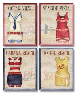 Vintage Bathing Suits Beach Seaside Popular Patriotic Nostalgic Coast Retro Sea Bathroom Set 9X11   Prints