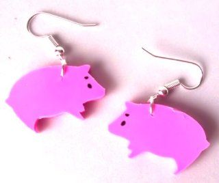 Pink Pig Novelty Dangling Earrings Pierced 1 Inch Plastic Bs 121: Jewelry