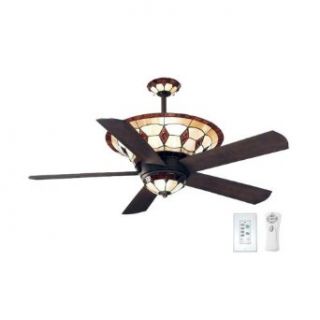 Ellington MC54ABZ5LKRCRD Manchester 54 Inch Five Blade Ceiling Fan with Remote and Wall Control, Aged Bronze with Tiffany Glass Light    