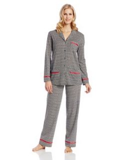 Anne Klein Women's Notch Pajama Set, Black Houndstooth, X Large