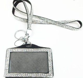 Rhinestone Bling Lanyard with Horizontal Lined ID Badge Holder and Key Chain (Clear) : Identification Badges : Office Products