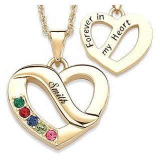 Family Name & Birthstone Heart Necklace   5 Stones: Jewelry