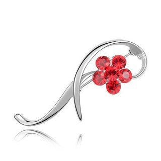 Red Color Swarovski crystal element Lovely five petaled flowers Women Brooch Pin 85954: Jewelry