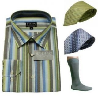 4 PC BONUS PACK: Mens Eterno Italy Dress Shirt & Neck Tie Set + bonus gifts! You will receive the following Eterno products: one dress shirt, 2 neck ties and one pair of dress socks. (Size: 18) at  Mens Clothing store: Neckties