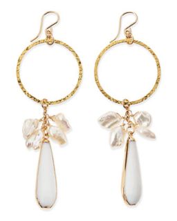 Hoop Earrings with Pearls & White Jade   Devon Leigh   White