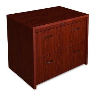 Lorell Products   Lateral Files, 36"x24"x30", Mahogany   Sold as 1 EA   Two drawer lateral file features an integrated rail system accommodating both letter size and legal size hanging file folders. Drawers are mounted on extra heavy duty pr
