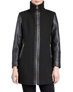 Womens Faux Leather Sleeve Felt Coat   MICHAEL Michael Kors   Black/Black (6)