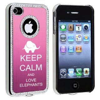 Apple iPhone 4 4S 4G Pink S373 Rhinestone Crystal Bling Aluminum Plated Hard Case Cover Keep Calm and Love Elephants: Cell Phones & Accessories