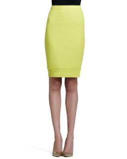 Womens Linked Grid Pencil Skirt, Chartreuse   St. John Collection   Chartrse