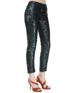 Womens Sequined Straight Leg Cropped Pants   No.21   Emerald green (42/6)