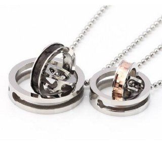 JBlue Jewelry Men,Women's 2PCS Stainless Steel Pendant Necklace CZ Silver Black Gold Ring Rotating Love Valentine's Couples His & Hers Set with 20 and 23 inch Chain (with Gift Bag): Jewelry
