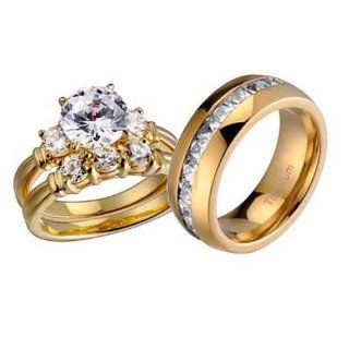 His And Hers Wedding Ring Sets Titanium Vermeil Sterling Silver Cubic Zirconia Wedding Ring Sets: Jewelry
