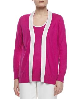 Womens Open Front Silk Cashmere Cardigan   Magaschoni   Pink/White (SMALL/4 6)