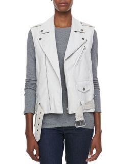 Womens Belted Leather Moto Vest   Laveer   Resilient white (2)