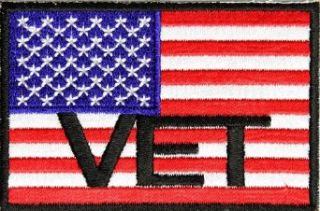 Embroidered Iron On Patch   USA Veterans American Flag VET 3" x 2" Patch: Clothing
