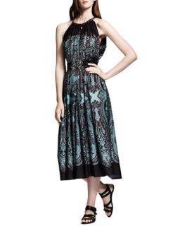 Womens Printed Cutaway Shoulder Dress, Brown/Turquoise   Lanvin   Turq (38/6)