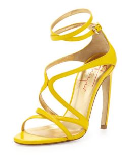 Strappy Leather Convex Heel Sandal, Yellow   Walter Steiger   Yellow (37.0B/7.