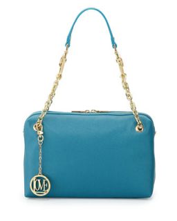 Saffiano Cow Detail Faux Leather Shoulder Bag, Blue   Love Moschino