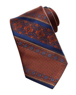 Mens Patterned Stripe Silk Tie, Blue   Robert Graham   Grey