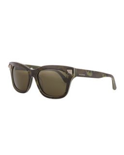 Camo Resin Sunglasses with Rockstud Temple, Green   Valentino   Brushed wood