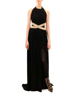 Womens Beaded Waist Sleeveless Jersey Gown   Balmain   Black gold (44/10)