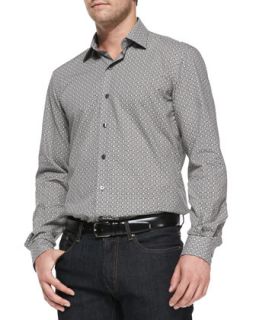 Mens Floral Tile Print Woven Shirt, Gray   Culturata   Gray (XL)