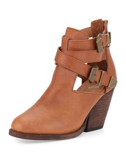 Watson Buckled Cutout Leather Bootie, Tan/Bronze   Jeffrey Campbell  