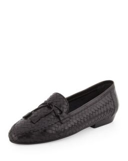 Nancy Woven Leather Tassel Loafer, Black   Sesto Meucci   Black (36.5B/6.5B)