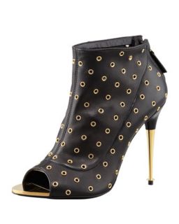 Peep Toe Leather Eyelet Bootie   Tom Ford   Blkgld (39.0B/9.0B)
