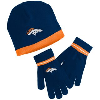 NFL Team Apparel Youth Denver Broncos Knit Hat And Glove Set   Size Youth, Navy