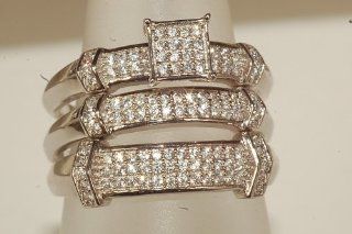 His and Her's Silver Engagement /Wedding Trio Ring Set: Jewelry