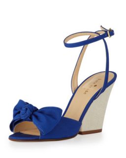iberis bow wedge sandal, blue   kate spade new york   Blue (39.0B/9.0B)