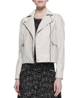 Womens Avery Crackled Cropped Leather Jacket   MARC by Marc Jacobs   Oatmeal