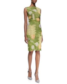 Womens Sleeveless Floral Print Ruched Dress   Kay Unger New York   Grnmlt