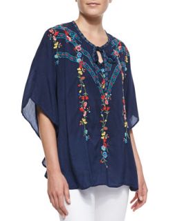 Stella Embroidered Poncho Top, Womens   Johnny Was Collection   Orion blue (1X