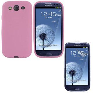Skque pink Silicone Skin Soft Case + Anti Scratch Screen Protector for Samsung Galaxy S3 I9300 Cell Phones & Accessories