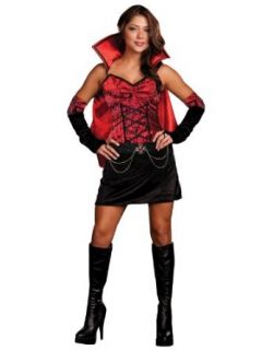Sexy Vampire Costume Vampiress 4 Pc Adult Costume Fang Mini Dress Cape Glovelet: Clothing