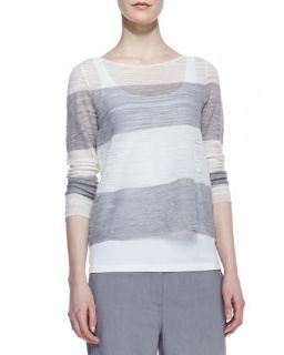 Striped Sheer Box Top, Womens   Eileen Fisher   Pewter (3X (22/24))