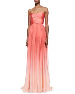 Womens Strapless Ombre Draped Gown, Coral   Monique Lhuillier   Coral (12)