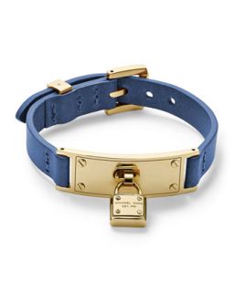 Leather Wrap Padlock Bracelet, Golden/Cobalt   Michael Kors   Gold